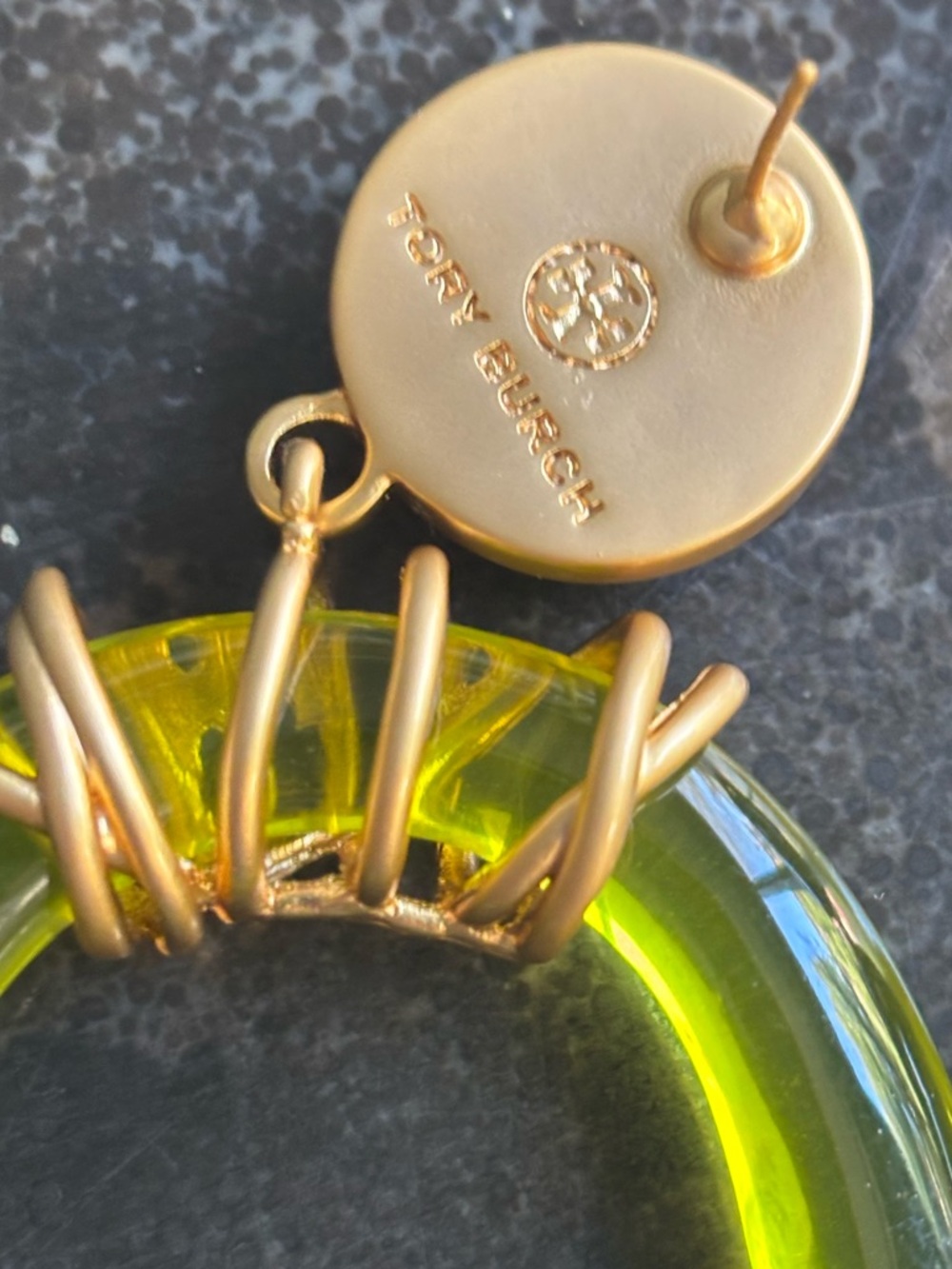 Tory Burch lime green wrapped door knocker lightweight statement earrings 🍋‍🟩 - Picture 6 of 11